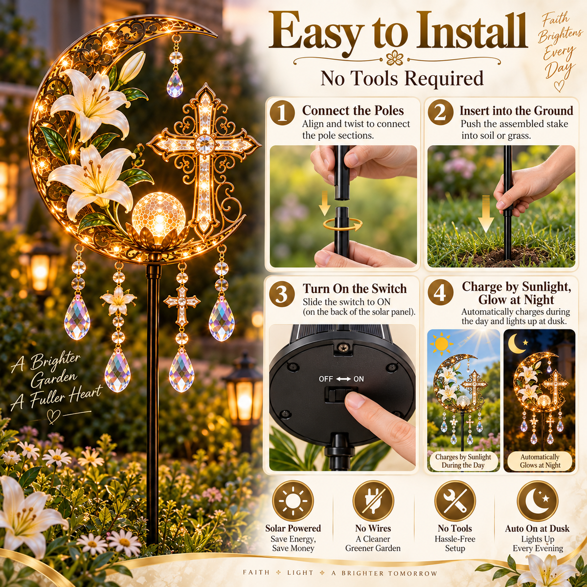 ⏳ Last Day 50% OFF-✝️✨ Cross and Lily Solar Garden Wind Chime Light
