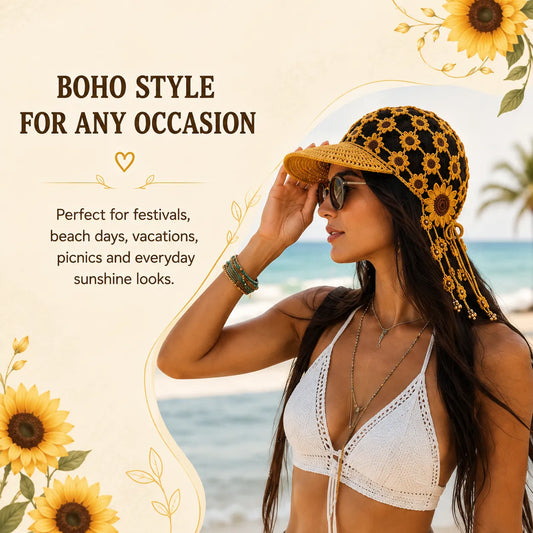 ⏳ Last Day 49% OFF – 🌻Handmade openwork bohemian style crochet hat 👒