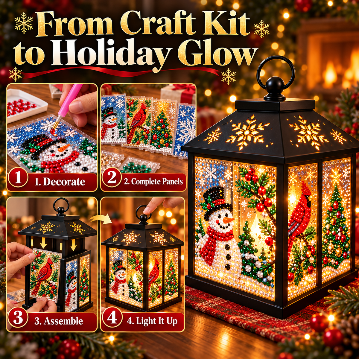 Light-Up Diamond Art Christmas Lantern DIY Kit