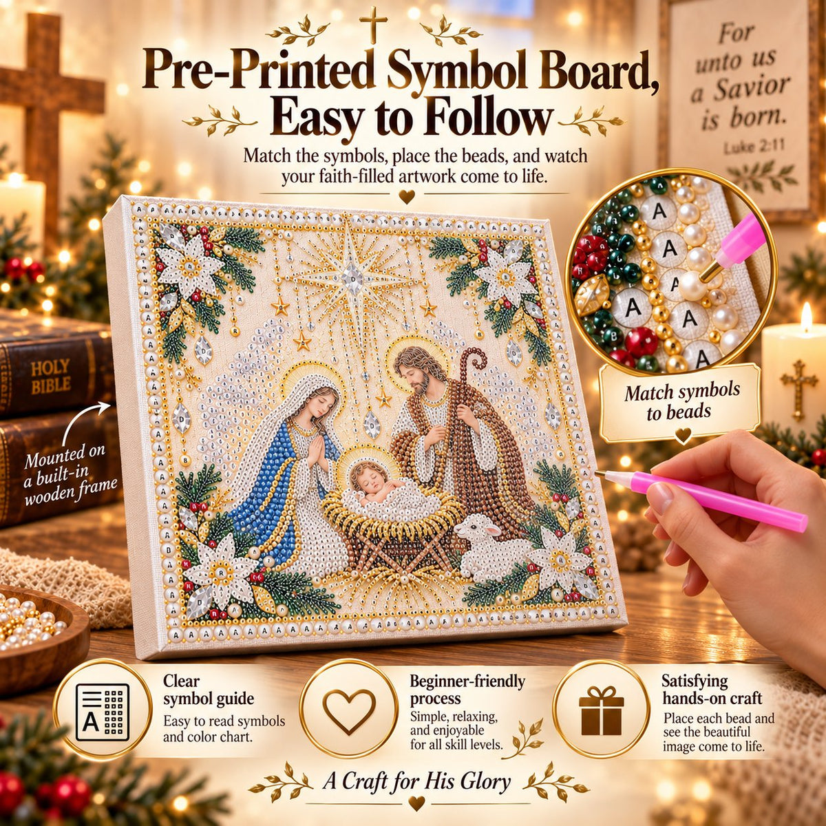 Pre printed Christian pearl art symbol board