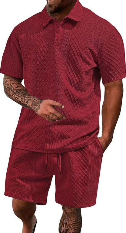 🔥Men's 2 Pieces Casual Polo Shirt and Shorts Set