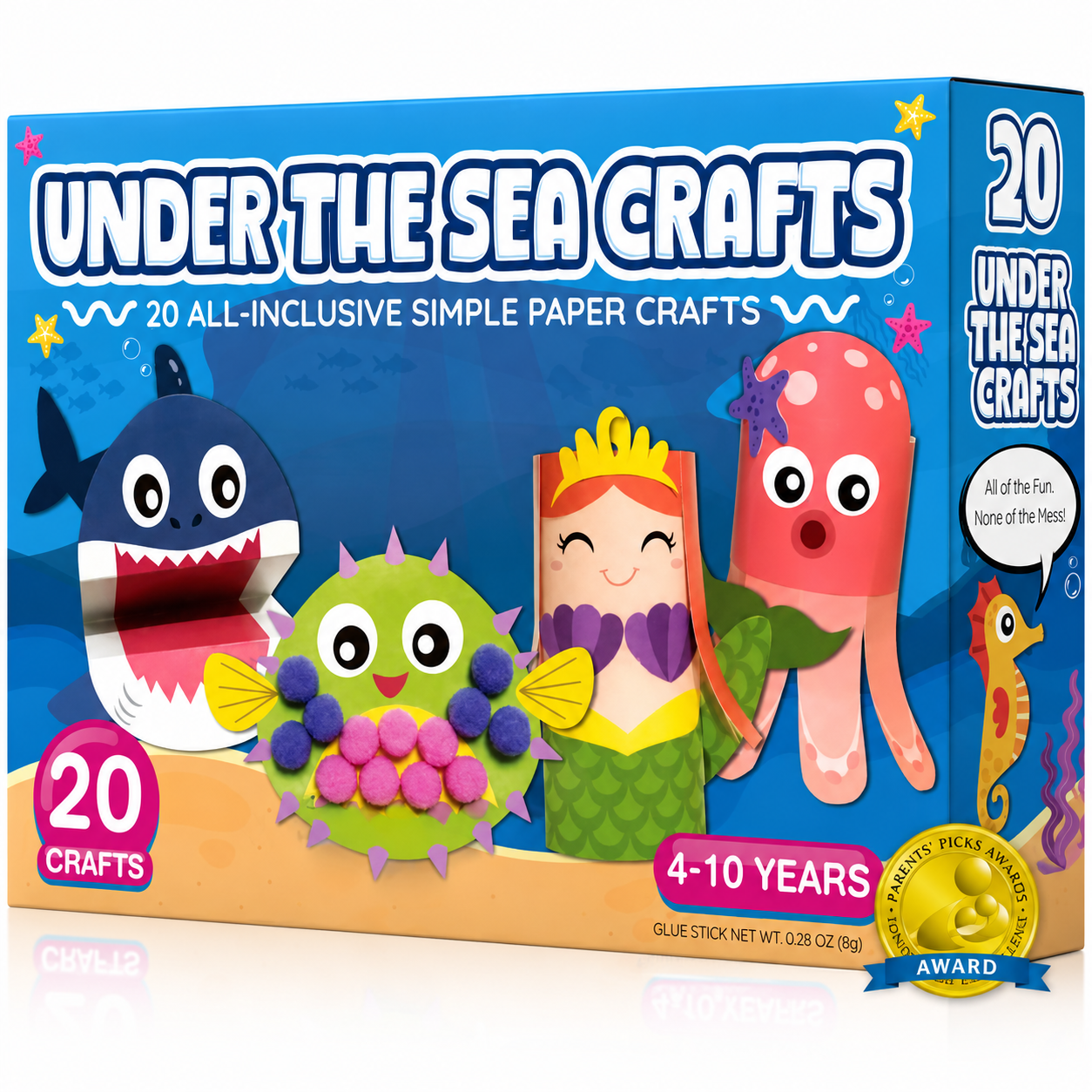 20 Crafts in a Box - 20 Simple Paper Crafts for Kids Ages 3-8 - Arts and Crafts Kit with Envelopes Glue Stick Tape - Low Mess Easy to Complete Fun for Creativity & Fine Motor Skills