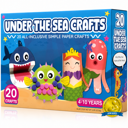 20 Crafts in a Box - 20 Simple Paper Crafts for Kids Ages 3-8 - Arts and Crafts Kit with Envelopes Glue Stick Tape - Low Mess Easy to Complete Fun for Creativity & Fine Motor Skills