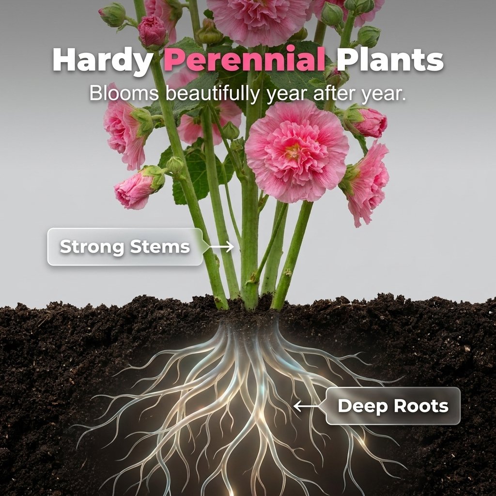 🌺Mixed Double Hollyhock Perennial Flower Seeds✨🌱Perennial Garden Flower