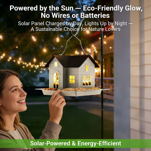🚚Free Shipping🐦🌙Solar‑Powered Hanging Bird Feeder with Glow – Sturdy Metal Hopper Design