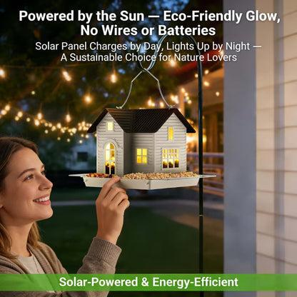 🚚Free Shipping🐦🌙Solar‑Powered Hanging Bird Feeder with Glow – Sturdy Metal Hopper Design