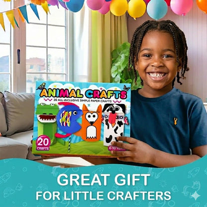20 Crafts in a Box - 20 Simple Paper Crafts for Kids Ages 3-8 - Arts and Crafts Kit with Envelopes Glue Stick Tape - Low Mess Easy to Complete Fun for Creativity & Fine Motor Skills