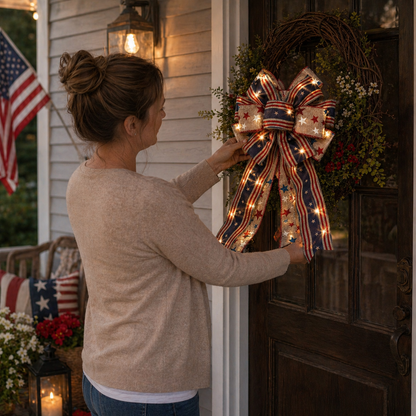 🔥 Buy 1 Get 1 Free🇺🇸 Patriotic Burlap Bow Rustic American Flag Wreath Decor