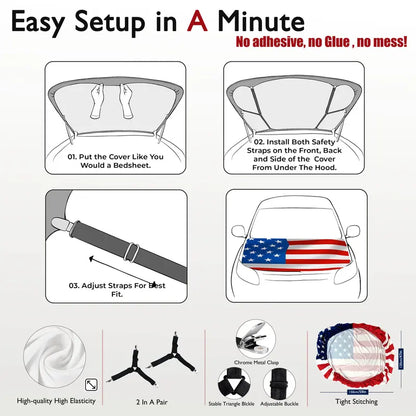 🔥65K+ Sold American Eagle Car Hood Flag Cover 🇺🇸🦅 No Glue, No Tools, Install in 1 Minute 🚗