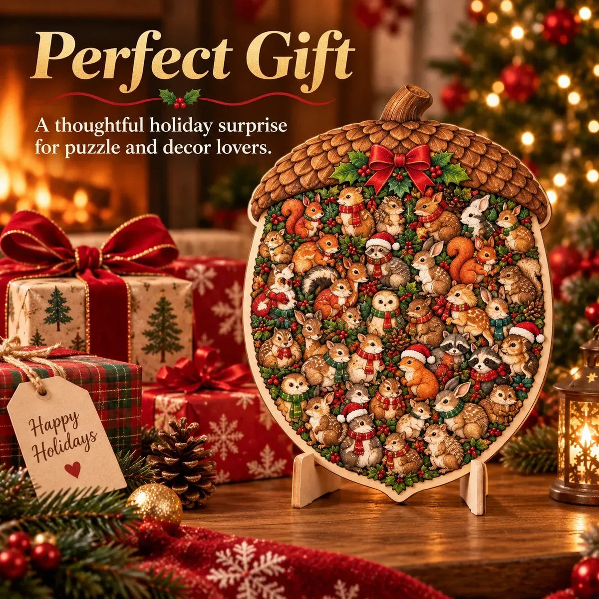 ⏳ Last Day 49% OFF –🎄🧩 Wooden Christmas Puzzle with Stand