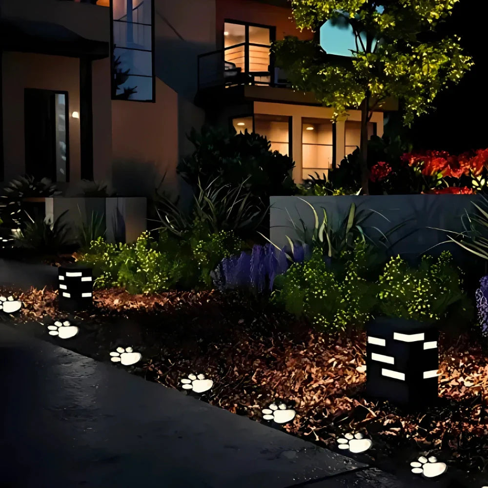 Solar-Powered Paw Print Outdoor Lights
