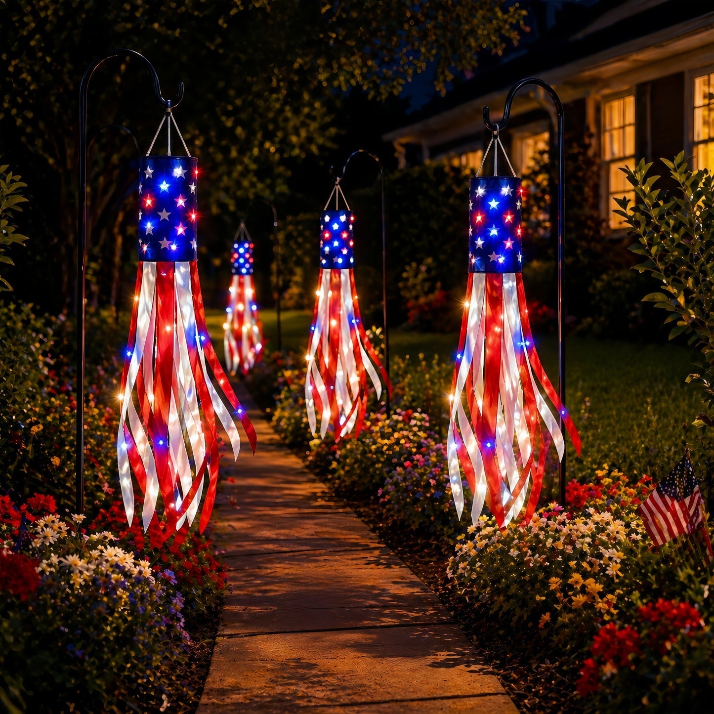 🔥2 Packs 50" Patriotic LED Windsocks American Flag Decor with Lights