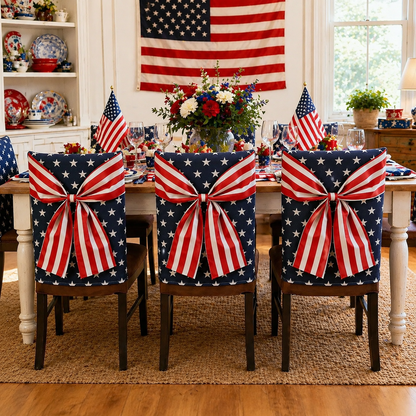 🎆 American Flag Chair Covers with Patriotic Bow for Independence Day Decor