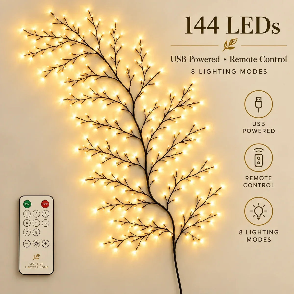 🔥LAST DAY 50% OFF -✨Remote-Controlled Flexible LED Branch Light for Wall Mounting