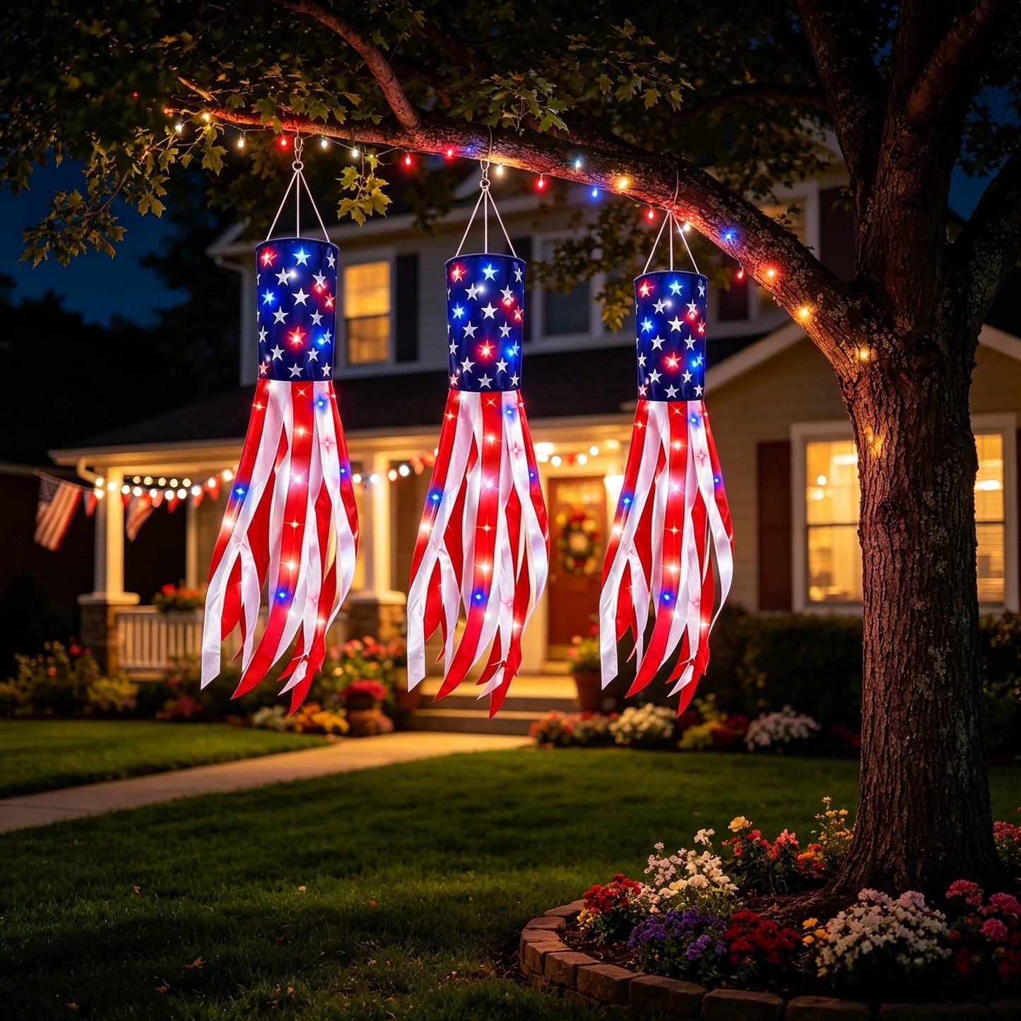 🔥2 Packs 50" Patriotic LED Windsocks American Flag Decor with Lights