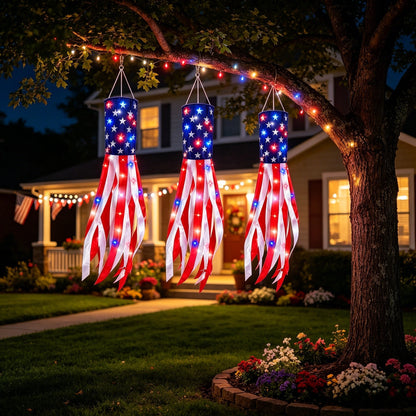 🔥2 Packs 50" Patriotic LED Windsocks American Flag Decor with Lights