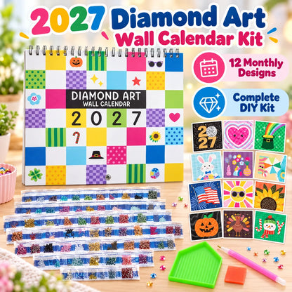 ⏳ Last Day 49% OFF – 💎 2027 Diamond Art Wall Calendar Kit | 12 Monthly Designs + Complete Gem Tools ✨