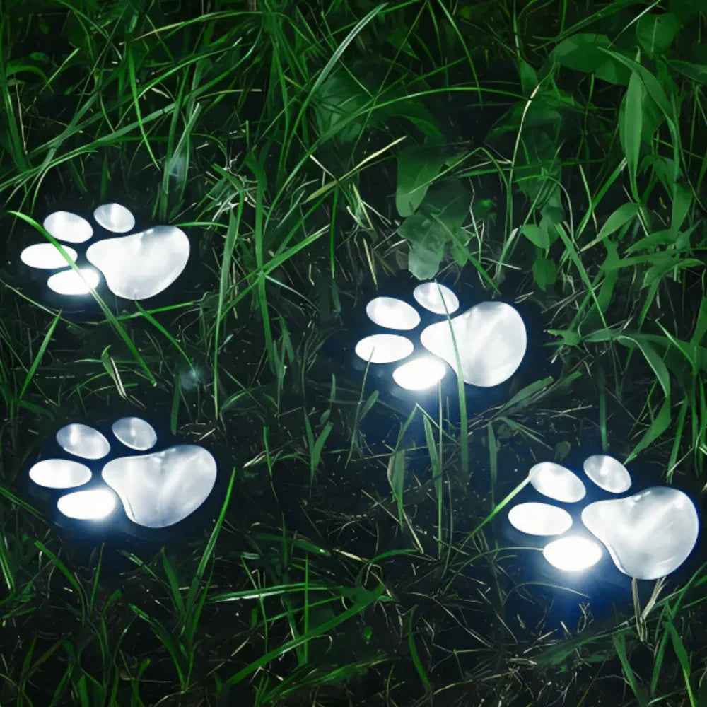 Solar-Powered Paw Print Outdoor Lights