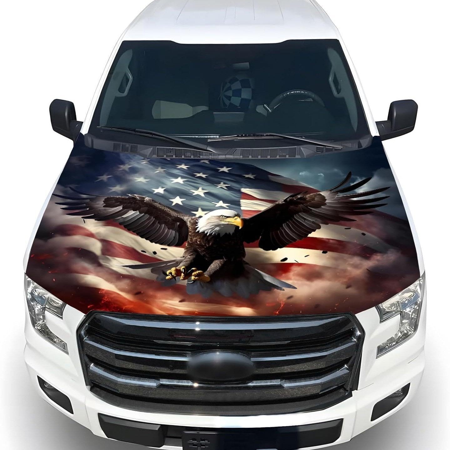 🔥65K+ Sold American Eagle Car Hood Flag Cover 🇺🇸🦅 No Glue, No Tools, Install in 1 Minute 🚗