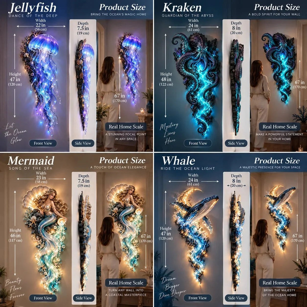 ⏰Limited Stock 49% OFF - 🌊✨ Enchanted Ocean Legends™ Lighted Wall Décor Collection 🐋🧜‍♀️