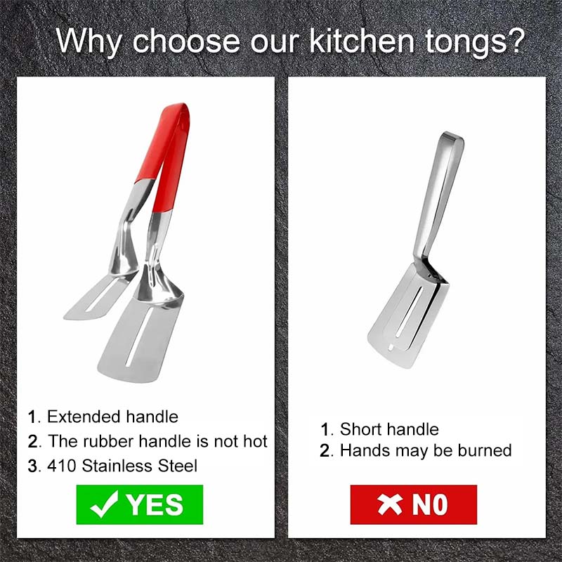 🔥3-in-1 Stainless Steel Kitchen Tongs, BBQ Grill Tongs with Flipper & Turner