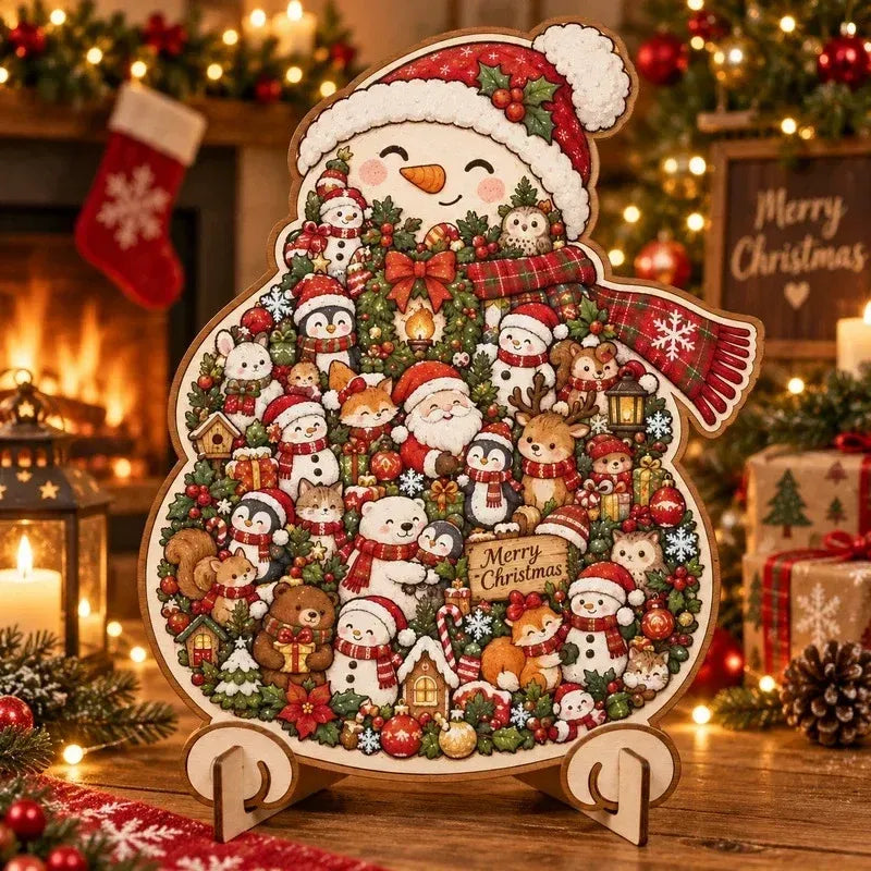 ⏳ Last Day 49% OFF –🎄🧩 Wooden Christmas Puzzle with Stand