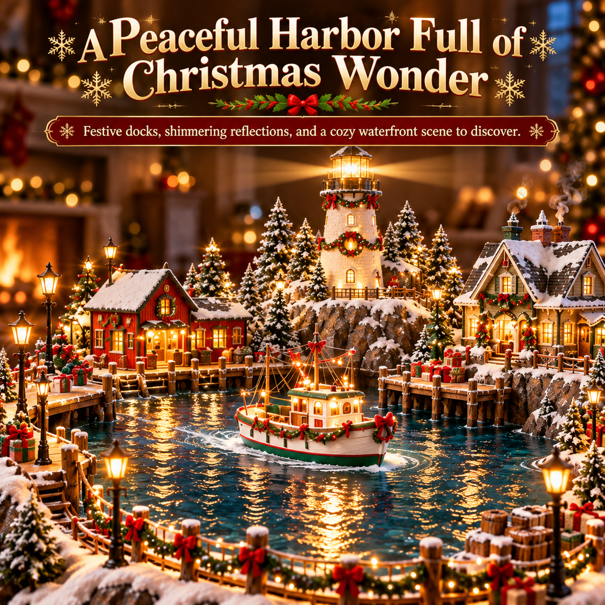 🔥 LAST DAY 49% OFF-🎄Christmas Lighthouse Harbor Village – Light-Up Winter Wonderland