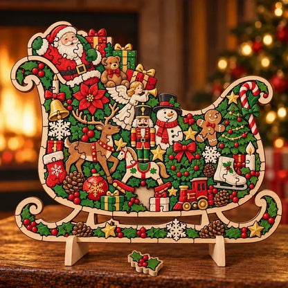 ⏳ Last Day 49% OFF –🎄🧩 Wooden Christmas Puzzle with Stand