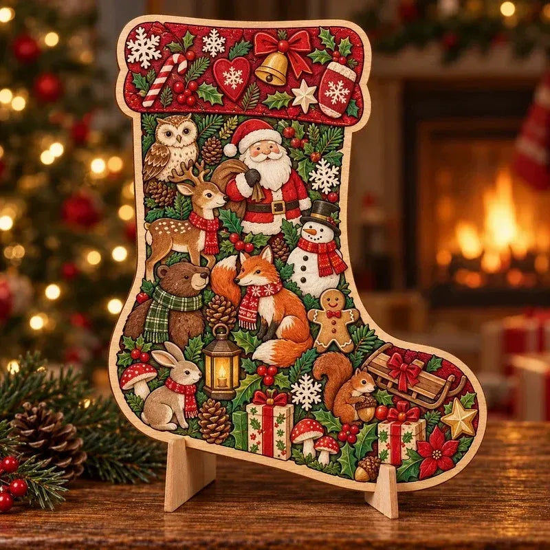 ⏳ Last Day 49% OFF –🎄🧩 Wooden Christmas Puzzle with Stand