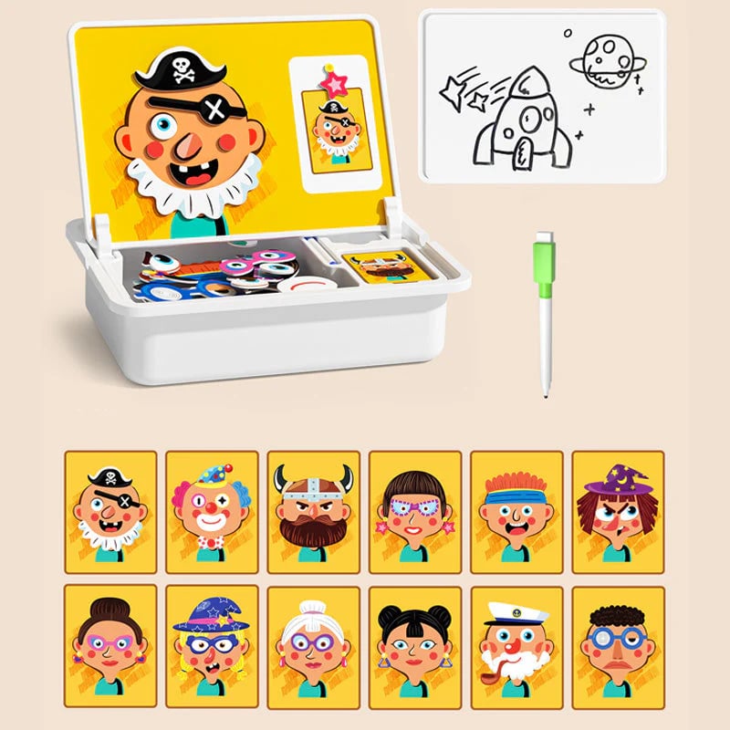 Kid's Magnet Puzzle Box with Game & Drawing Board