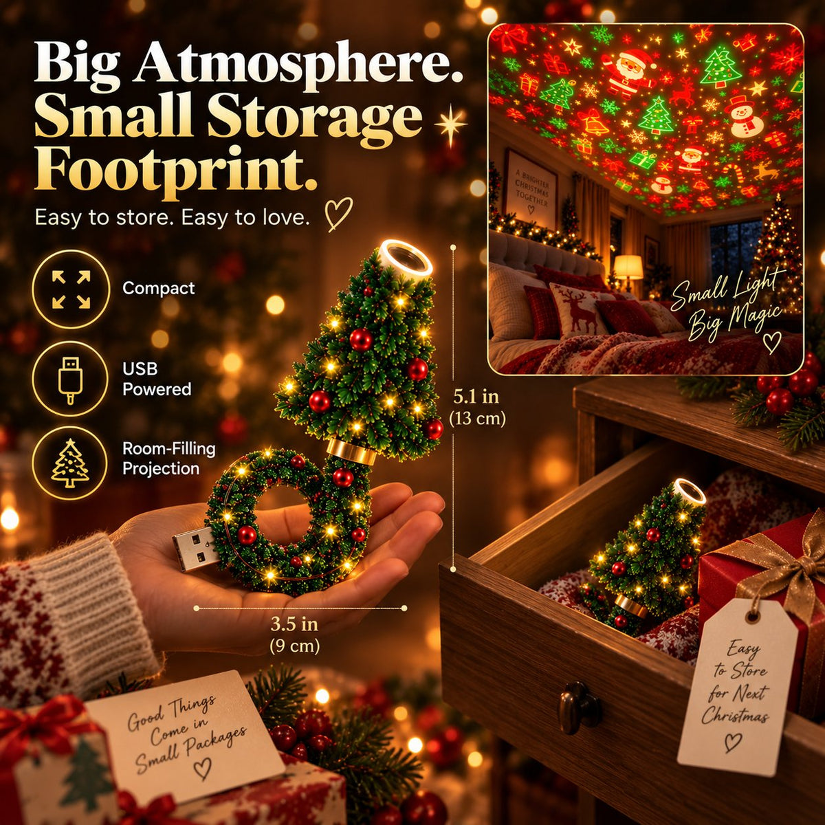 ⏳ Last Day 49% OFF –🌲Christmas Tree-Shaped Projection Light