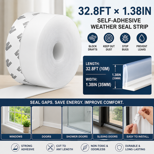 𝟒𝟗% 𝐎𝐅𝐅 𝐅𝐥𝐚𝐬𝐡 𝐒𝐚𝐥𝐞!:16.4Ft Door Weather Stripping | Adhesive Draft Stopper Seal Strip for Doors, Windows & Shower Doors