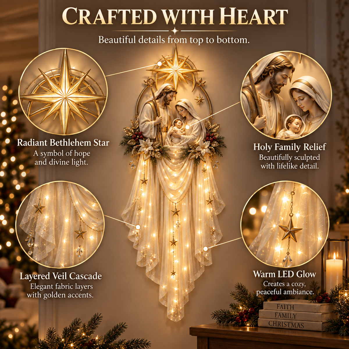 🎁 49% OFF Today | Holy Family Star Veil™ – Meaningful Christmas Wall Decor
