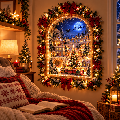 ✨ Last Day – 49% OFF!✨🫎Animated Christmas Village Light—Up Reindeer Train Wall Decor