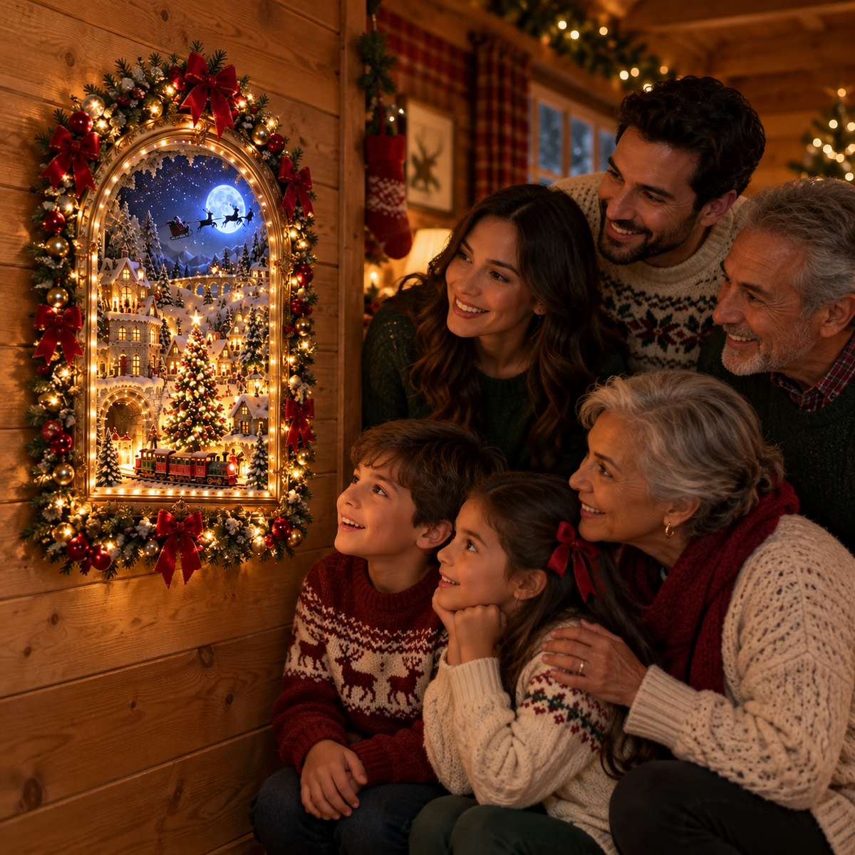 ✨ Last Day – 49% OFF!✨🫎Animated Christmas Village Light—Up Reindeer Train Wall Decor
