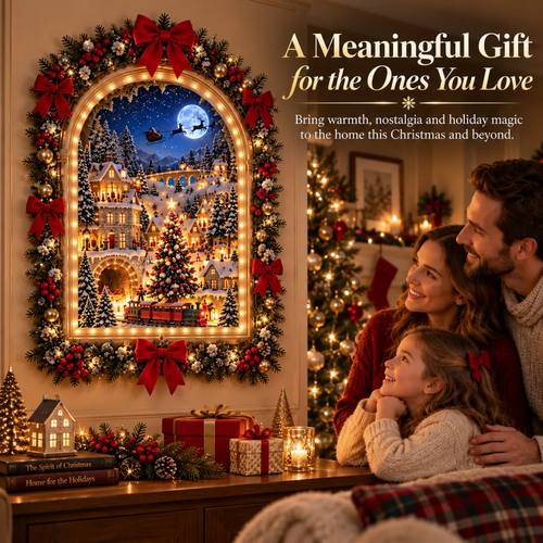✨ Last Day – 49% OFF!✨🫎Animated Christmas Village Light—Up Reindeer Train Wall Decor