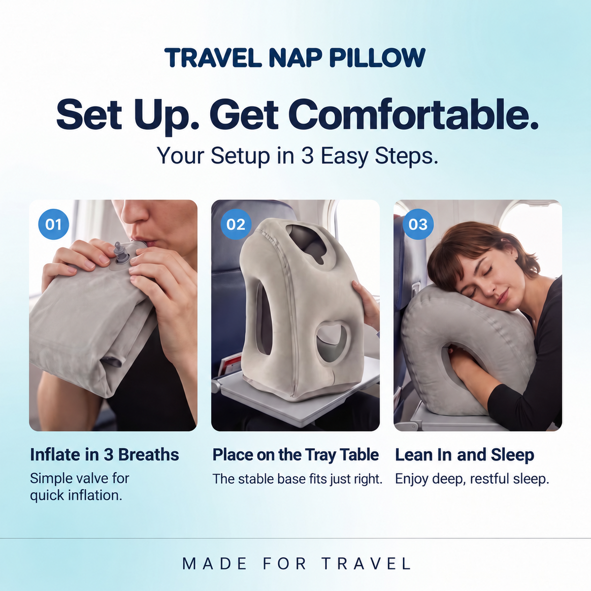 ✈️ Travel Nap Pillow – Inflatable Airplane Pillow for Long Flights