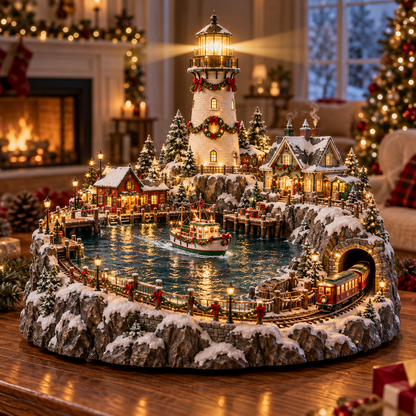 🔥 LAST DAY 49% OFF-🎄Christmas Lighthouse Harbor Village – Light-Up Winter Wonderland