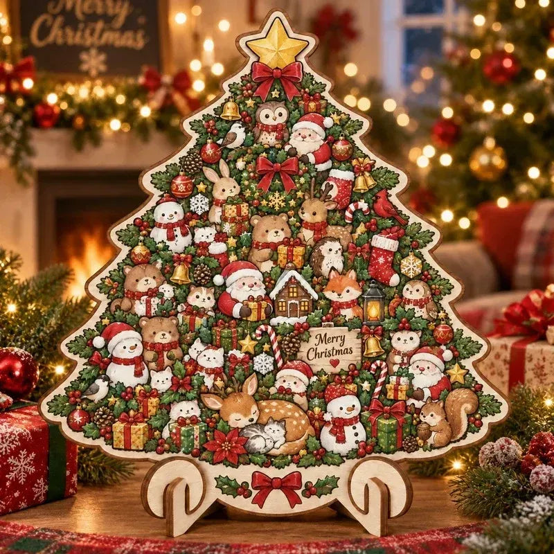 ⏳ Last Day 49% OFF –🎄🧩 Wooden Christmas Puzzle with Stand
