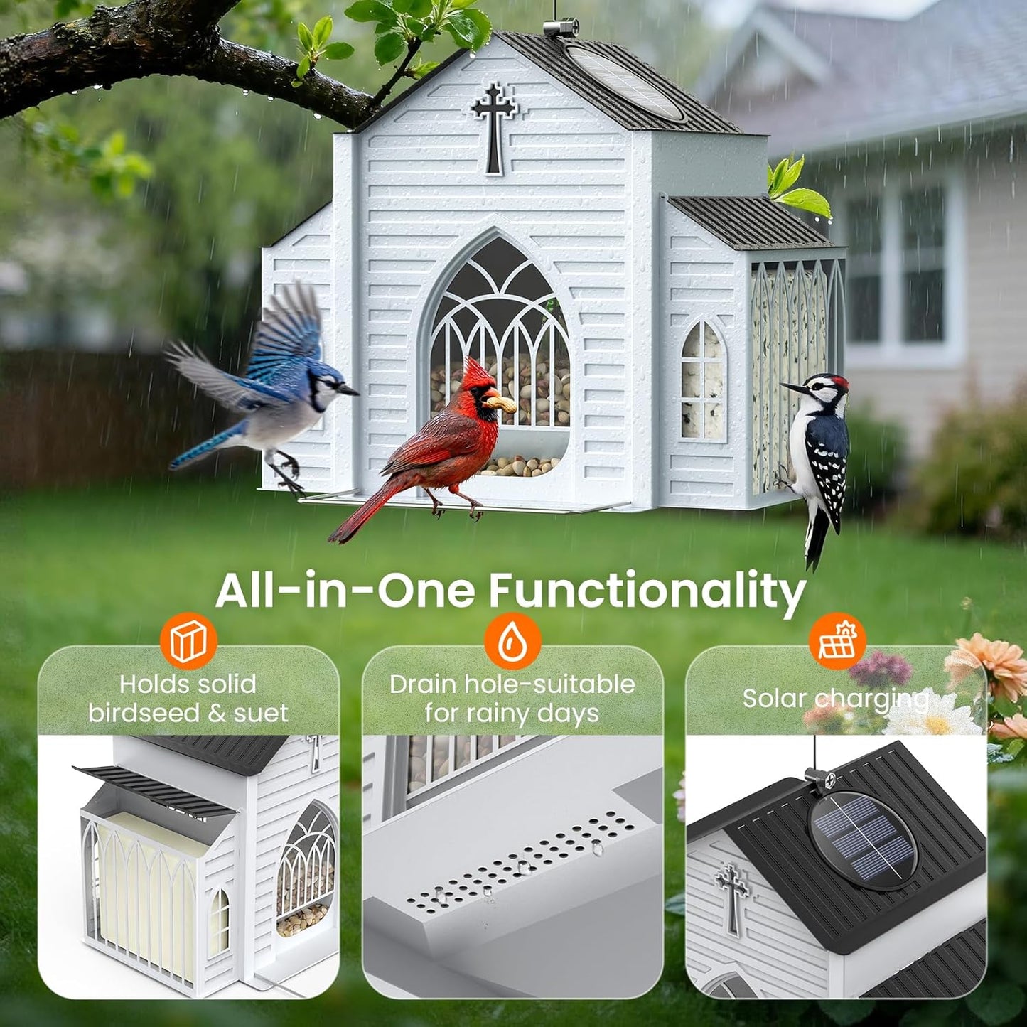 ✝️Last Day 49% OFF-🔥Church-Shaped Metal Solar Bird Feeder