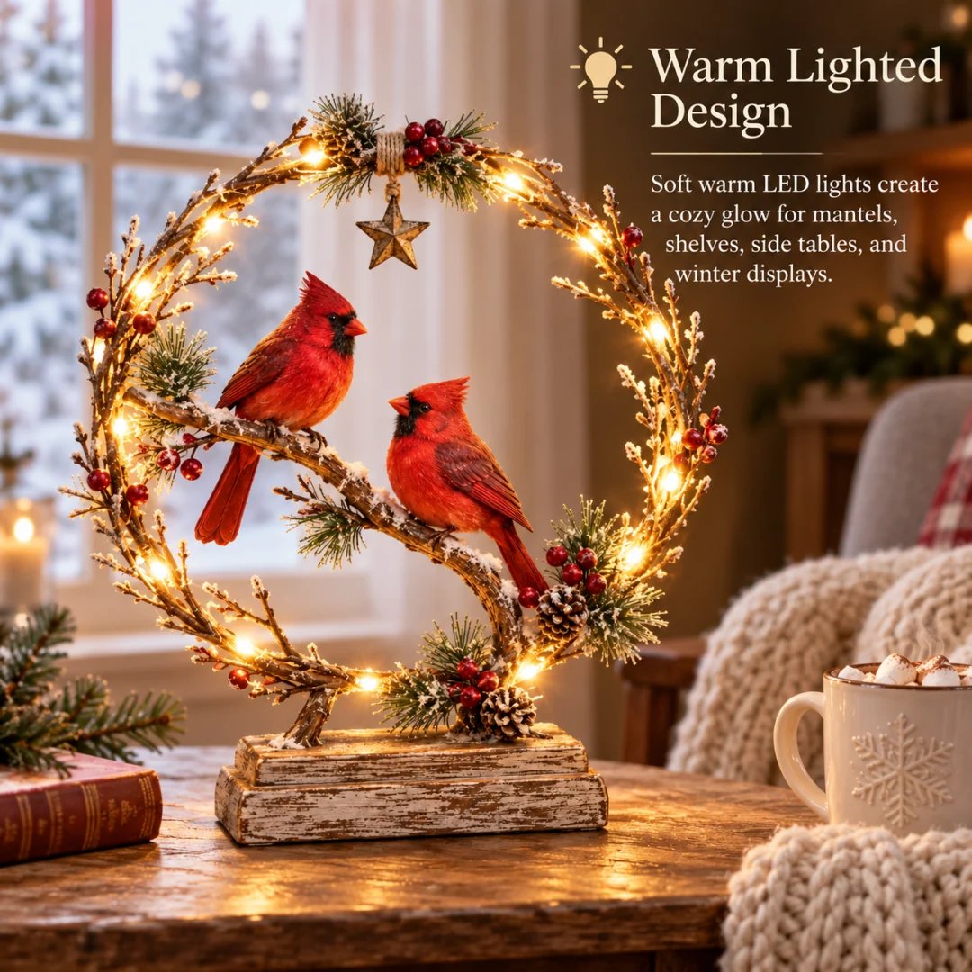 ⏳ Last Day 49% OFF –🐦Lighted Cardinal Tabletop Decor