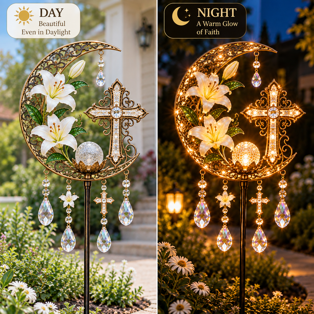 ⏳ Last Day 50% OFF-✝️✨ Cross and Lily Solar Garden Wind Chime Light