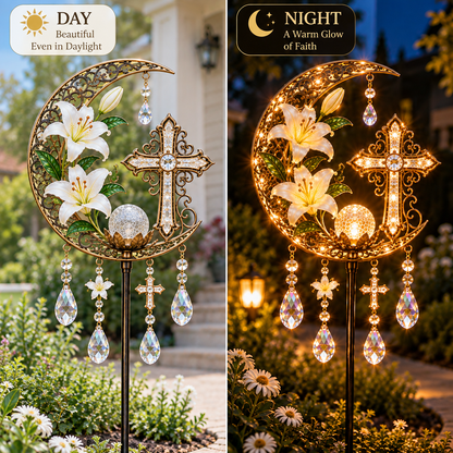 ⏳ Last Day 50% OFF-✝️✨ Cross and Lily Solar Garden Wind Chime Light