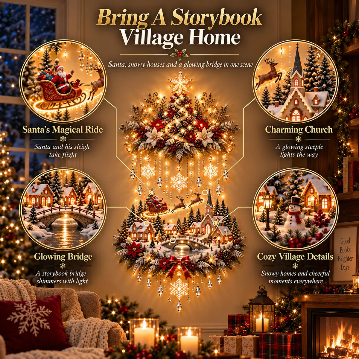 ⏰ LAST DAY 49% OFF - 🎄 Illuminated Christmas Tree & Village Wall Hanging