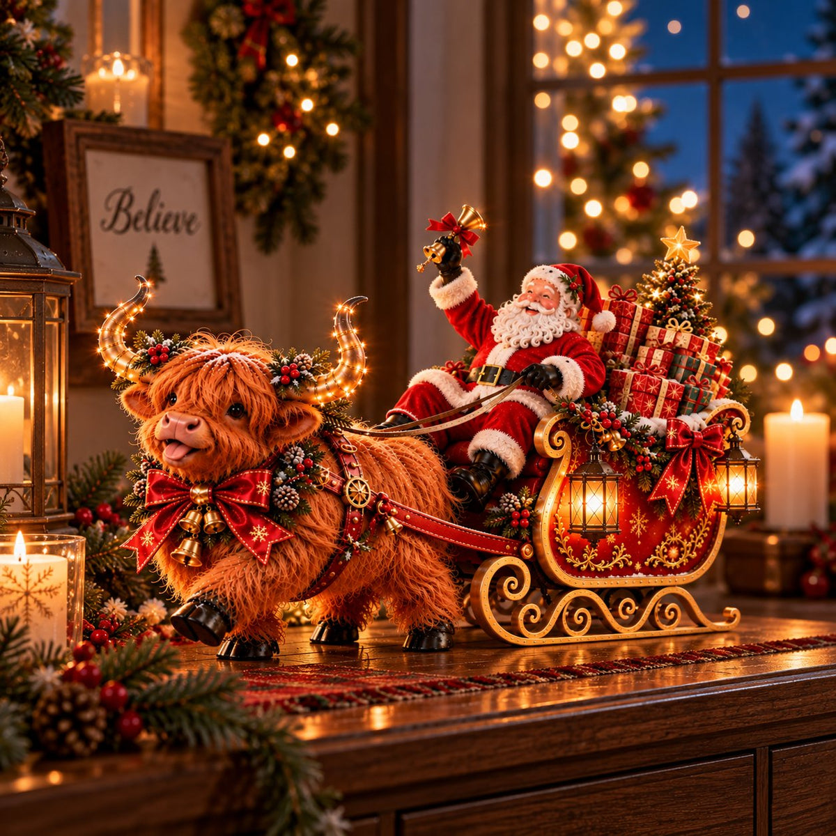 💥LAST DAY 50% OFF🐮🎅 Santa’s Highland Cow Christmas Sleigh