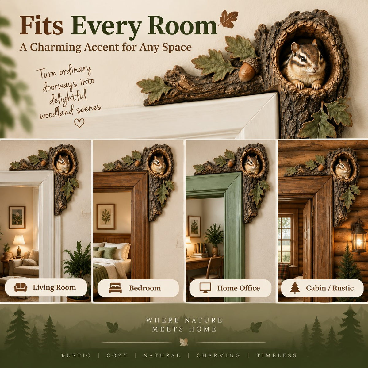 🔥LAST DAY 50% OFF -🐿️ 3D Chipmunk Tree Hollow Door Topper