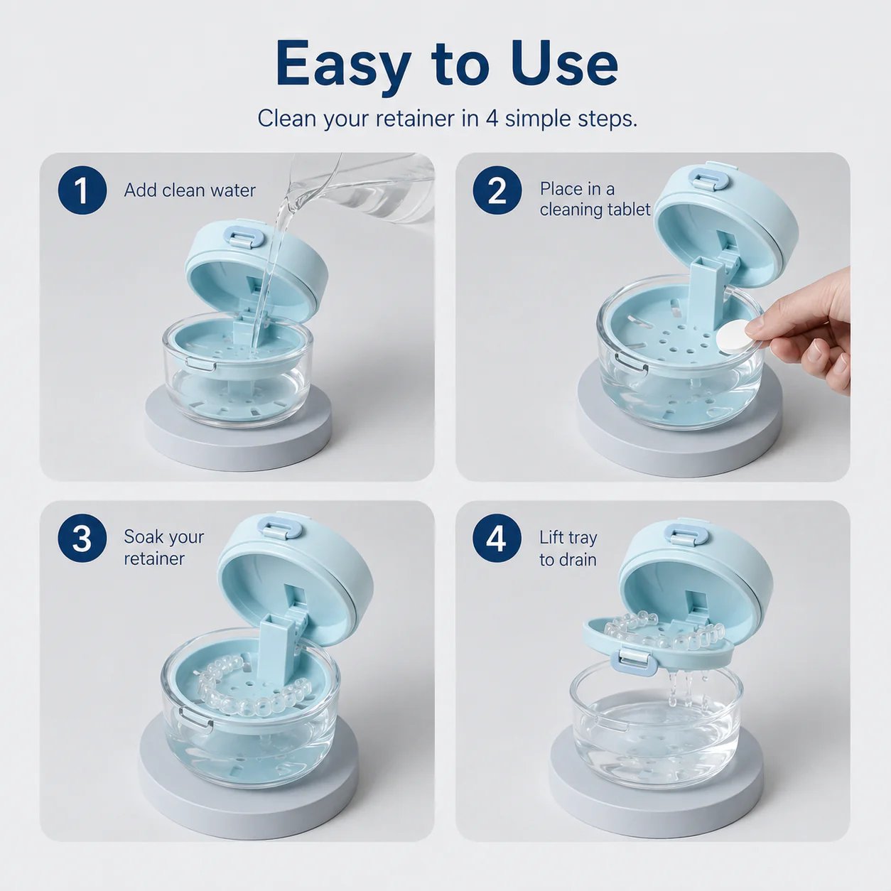 🎁Hot Sale Promotion 49% OFF🔥3-in-1 Leak-Proof Retainer Cleaning Case with Mirror, Drain Tray & Travel Storage