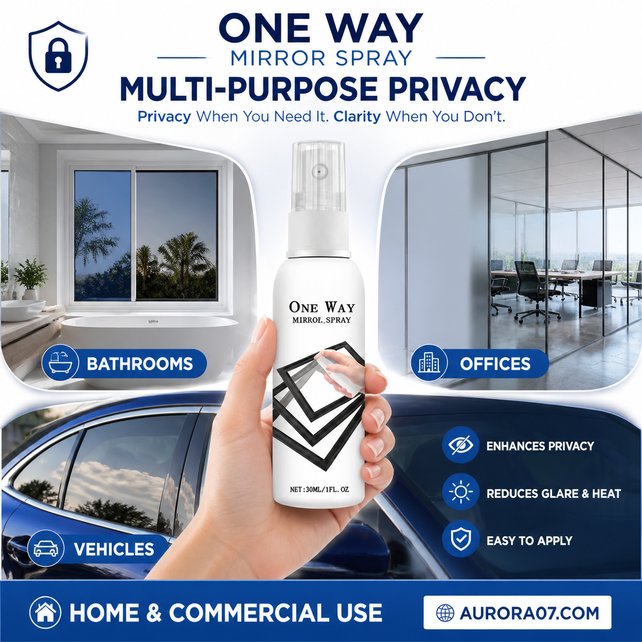 🏆LAST DAY SALE 49% OFF🔥Reflective One-Way Window Privacy Spray | UV Protection for Home & Car