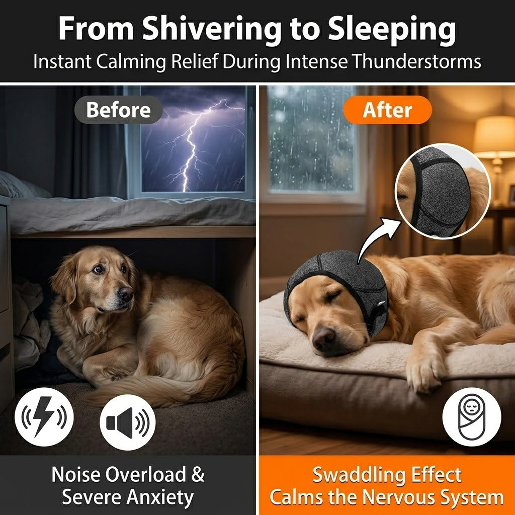 🔥 [Flash Sale - 50% OFF] No More Shivering from Thunder & Dryers! ❤️  Dog Calming Ear Wrap for Instant Anxiety Relief