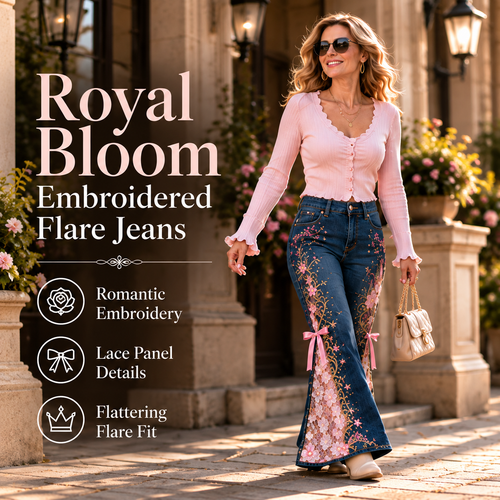 🔥Hot Sale 49% OFF🔥Royal Bloom Embroidered Flare Jeans